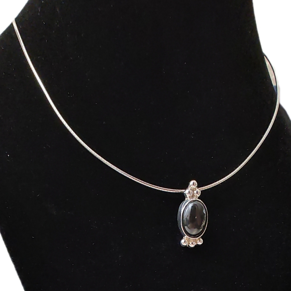 CARSI Taxco Sterling Silver Pebbled Oval Black Onyx Pendant Necklace 16" - Picture 12 of 13